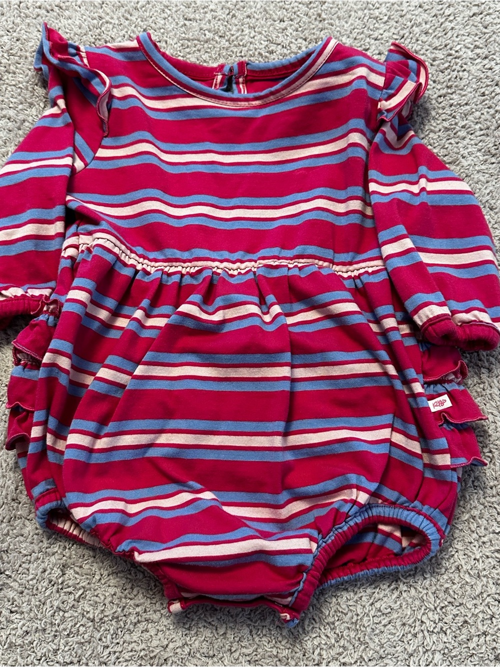 🎀 RuffleButts Striped Ruffle Bubble Romper 6-12M